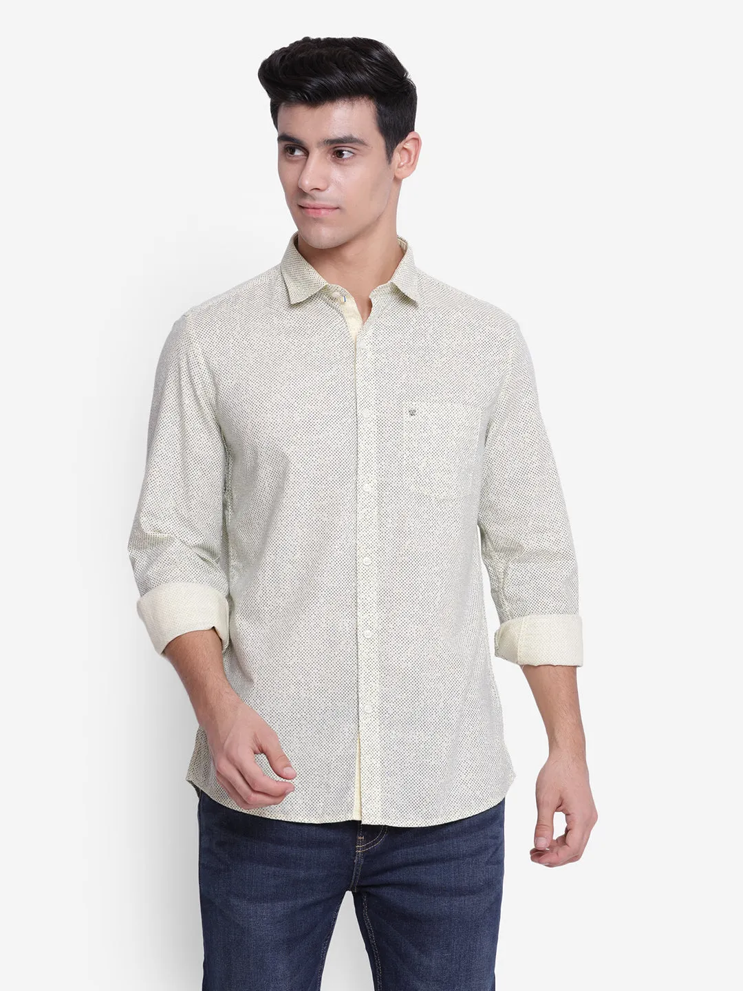 Printed Olive Slim Fit Causal Shirt