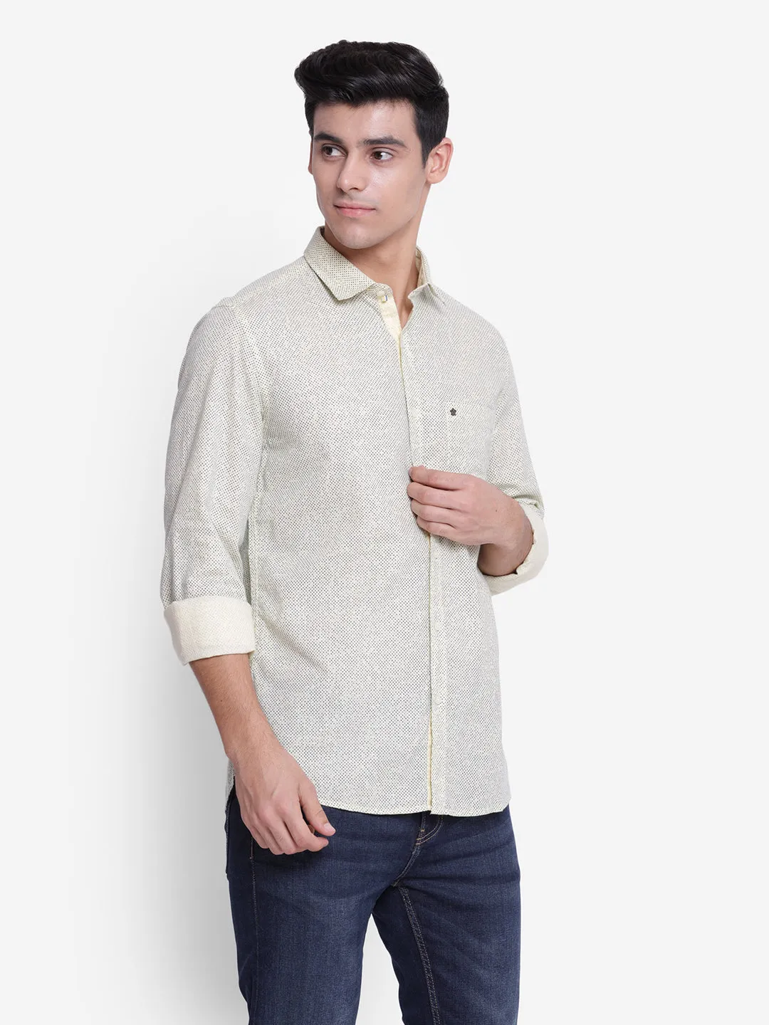 Printed Olive Slim Fit Causal Shirt