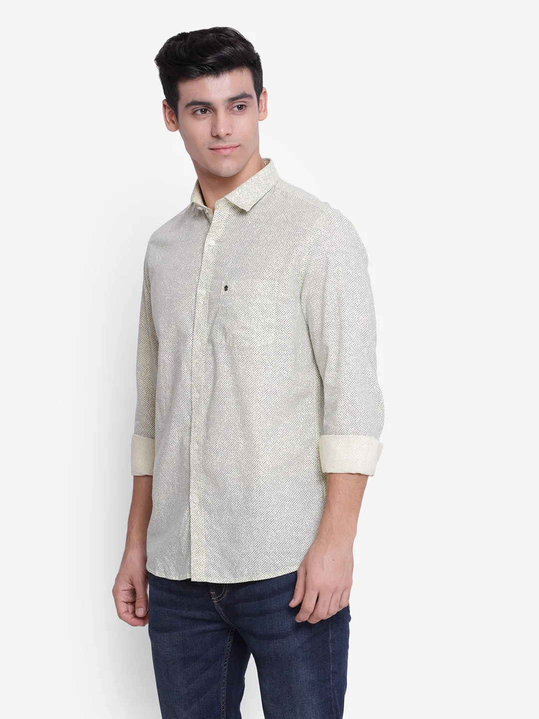 Printed Olive Slim Fit Causal Shirt