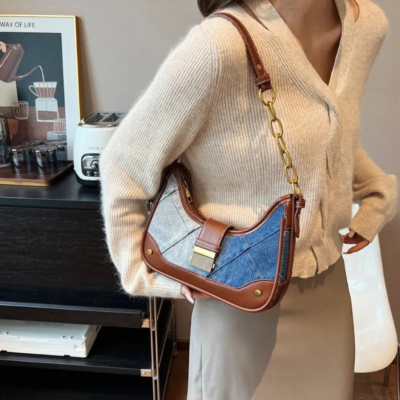 Sac Bandoulière Denim & Cuir