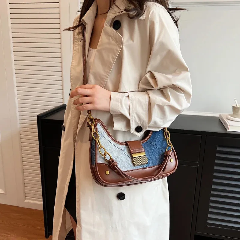 Sac Bandoulière Denim & Cuir