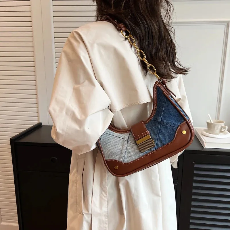 Sac Bandoulière Denim & Cuir