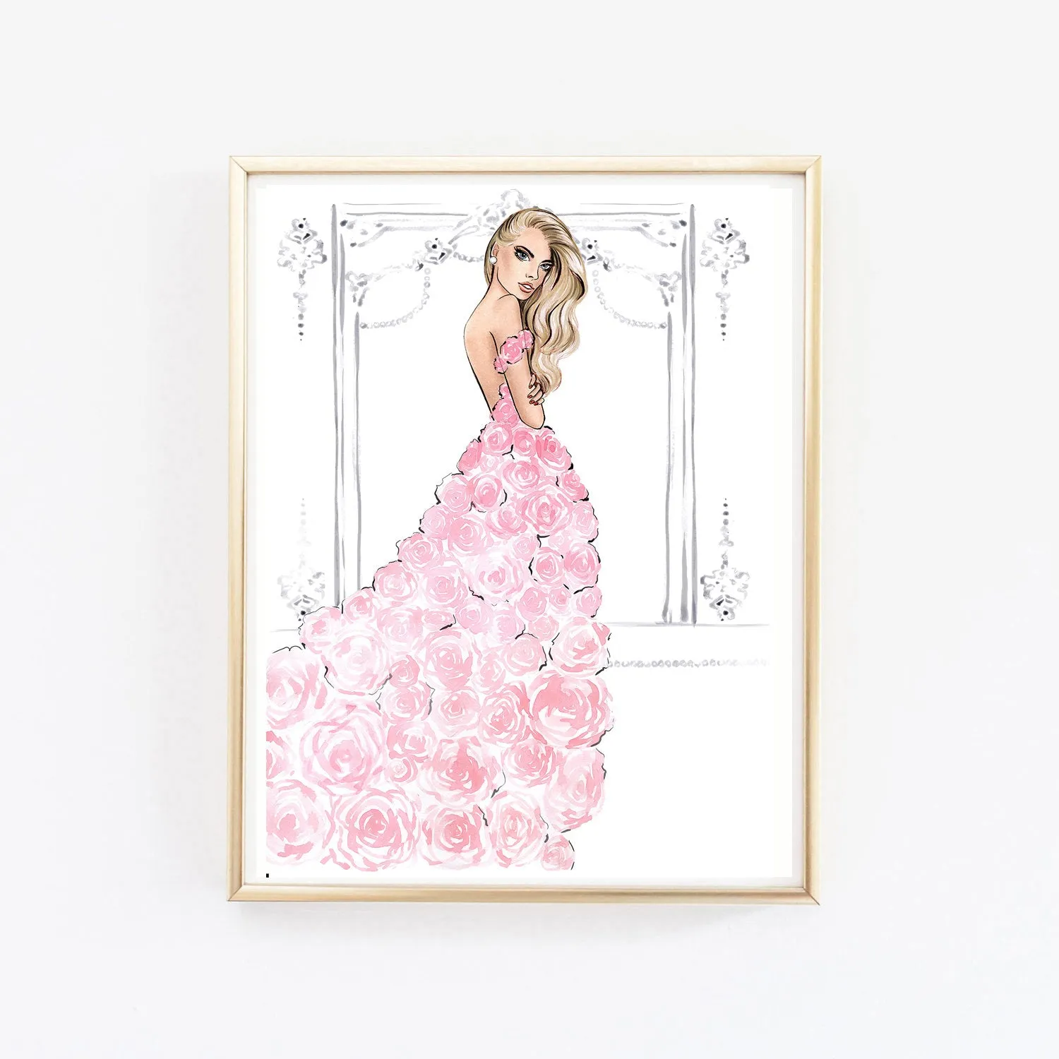 Set of 3 Blush Pink girly art print fashion illustrations