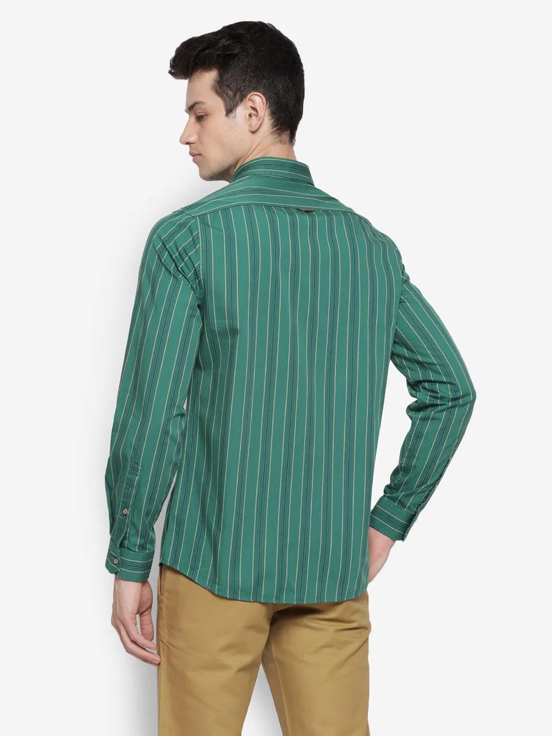 Stiped Green Slim Fit Causal Shirt