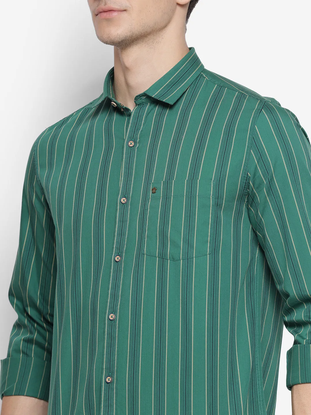 Stiped Green Slim Fit Causal Shirt