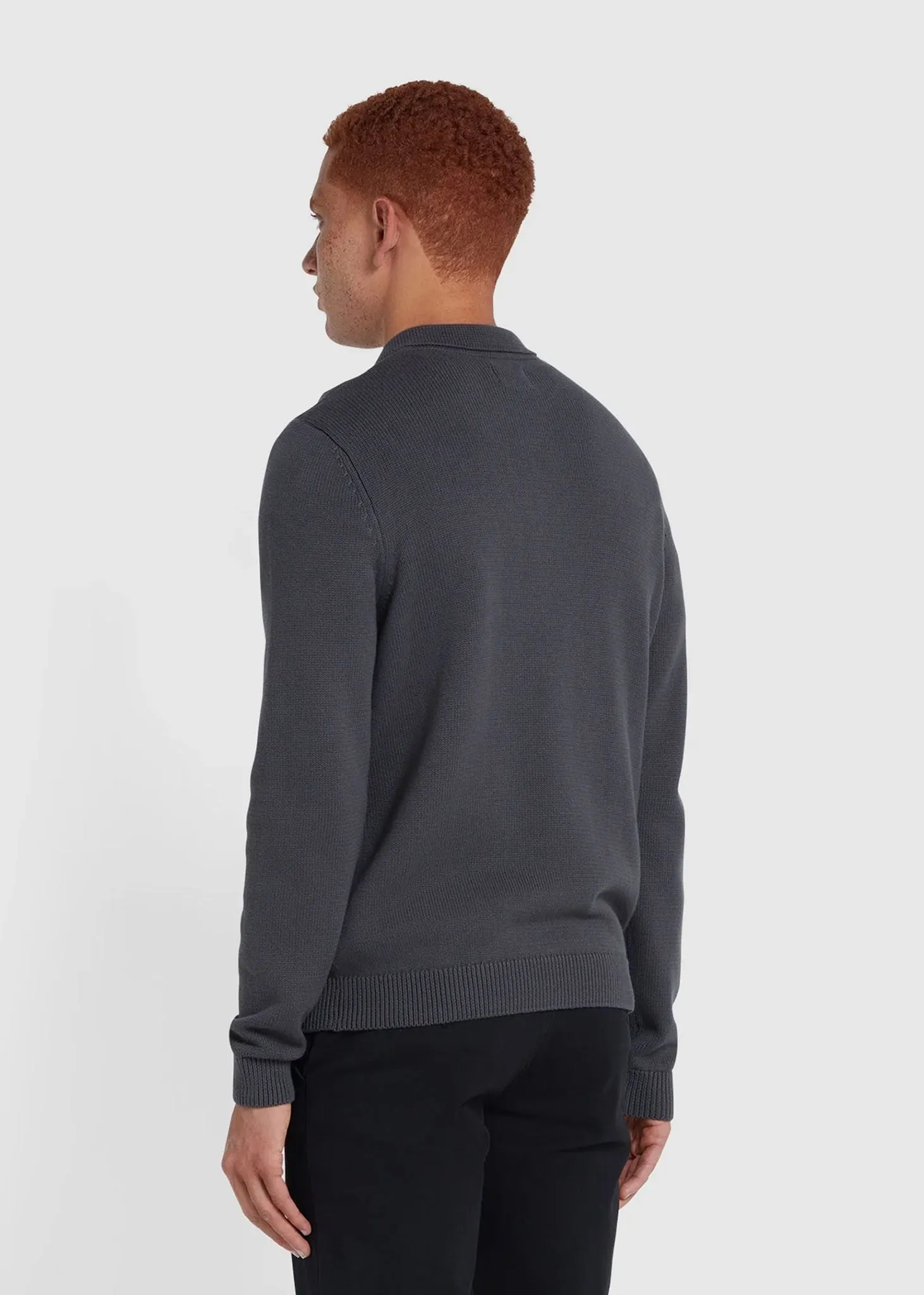 Sweater hamlet knit ls polo - charcoal