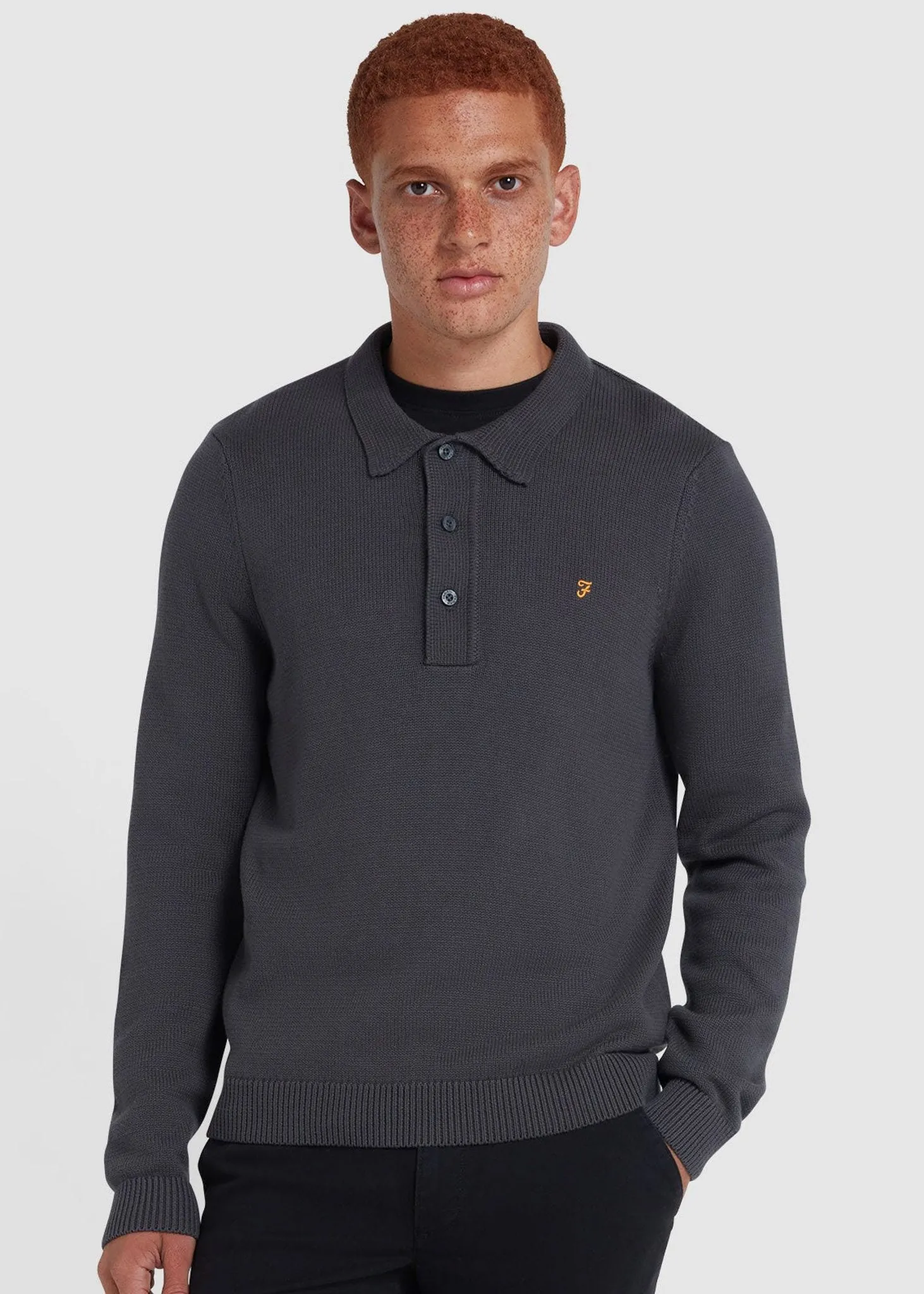 Sweater hamlet knit ls polo - charcoal