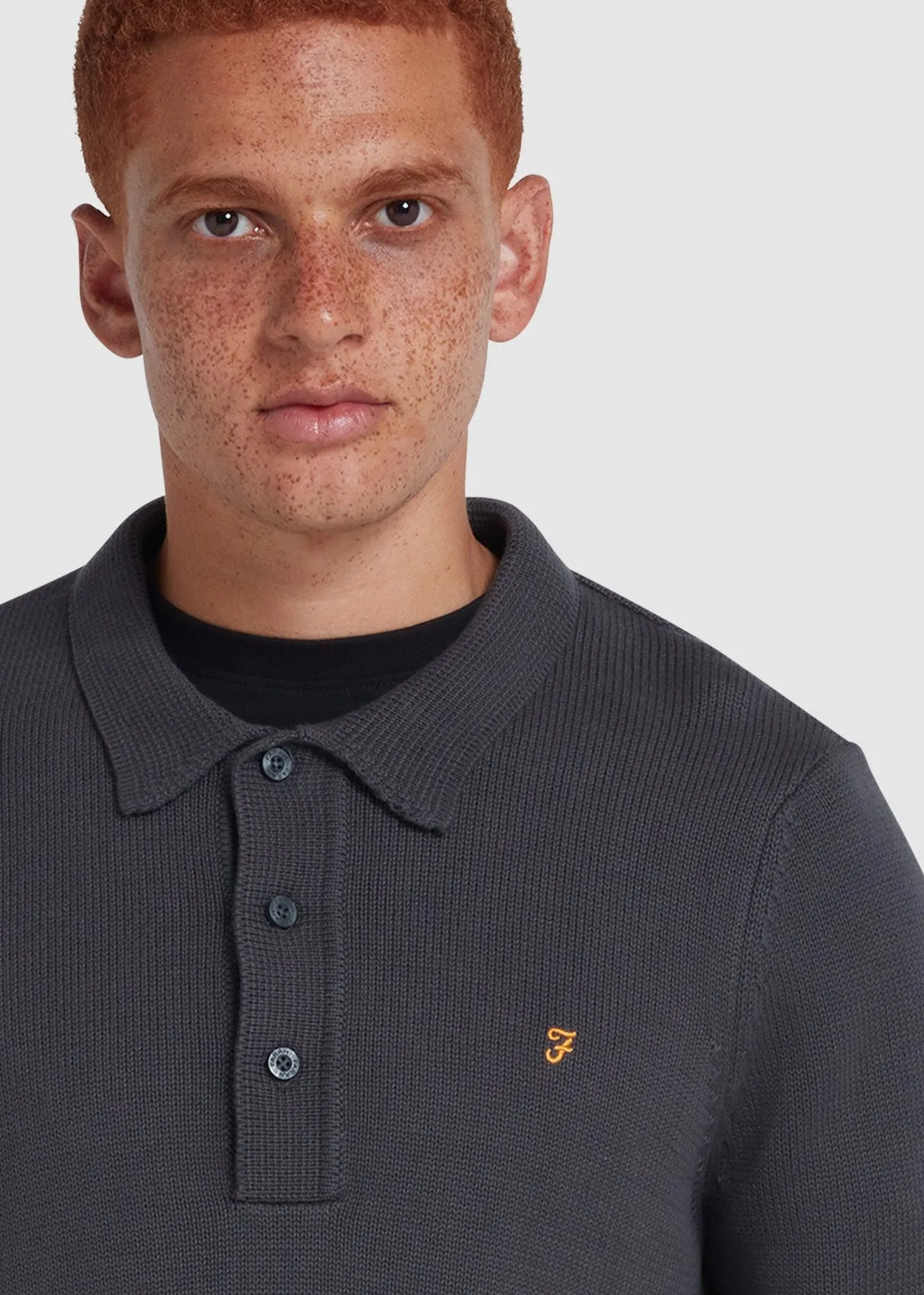 Sweater hamlet knit ls polo - charcoal