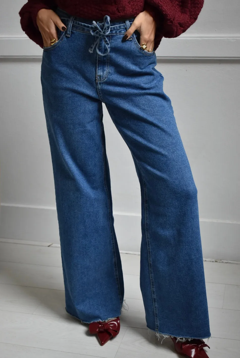 Wide leg jeans strik - Denim